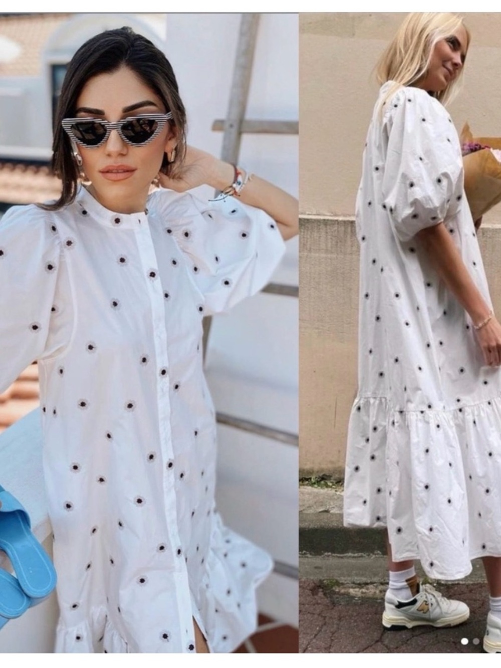 Zara White Midi Dress with Black Eyelet Dots